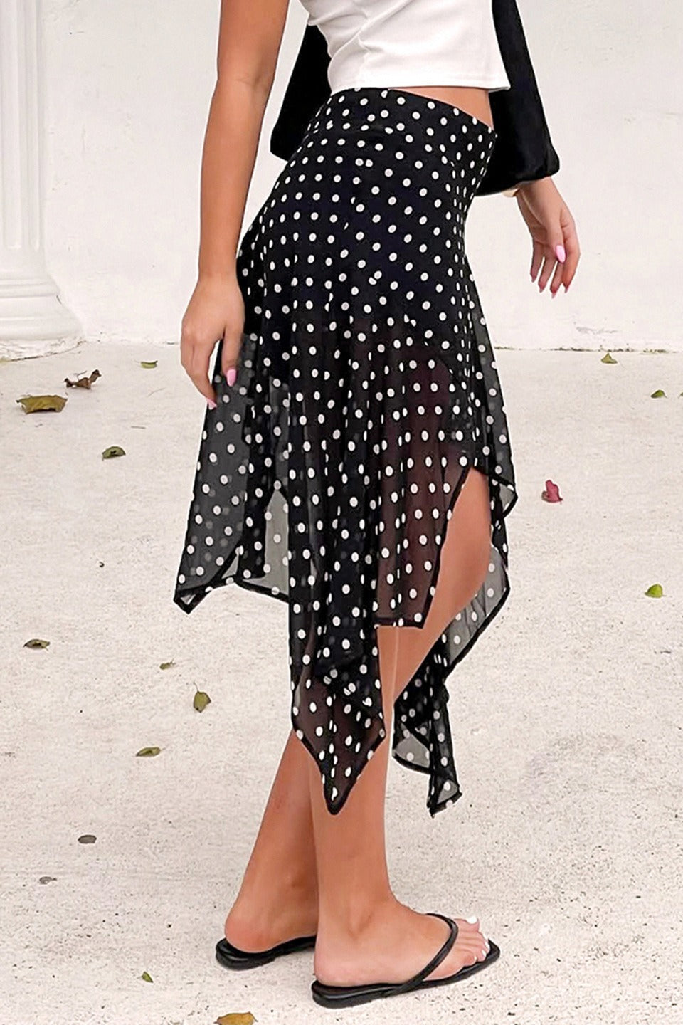Polka Dot Wrap Tie Midi Skirt - Fashionpara