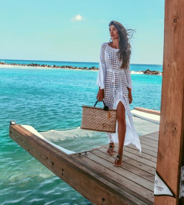 Maryam Cotton Sheer Crochet Maxi Dress - White - Fashionpara