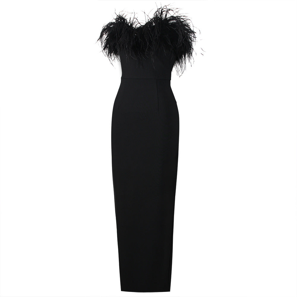 Feather Sweetheart Strapless Bodycon Column Formal Gown - View 6