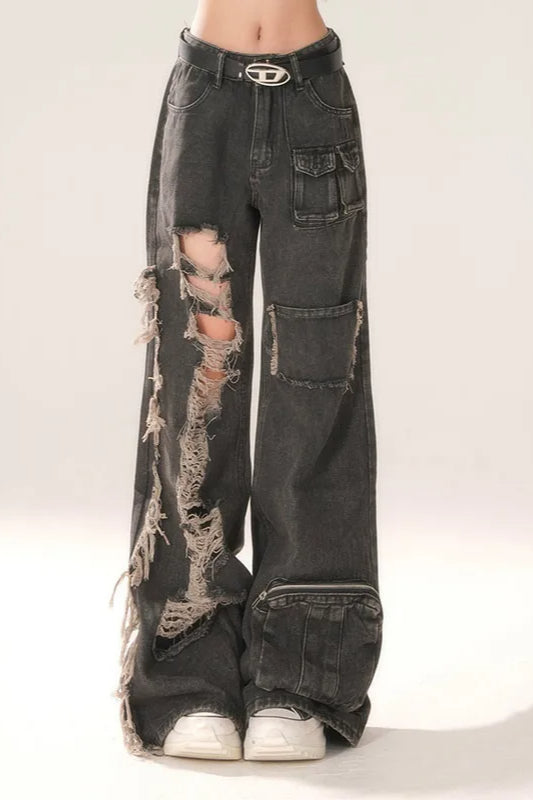 High Waist Ripped Wide Leg Jeans
