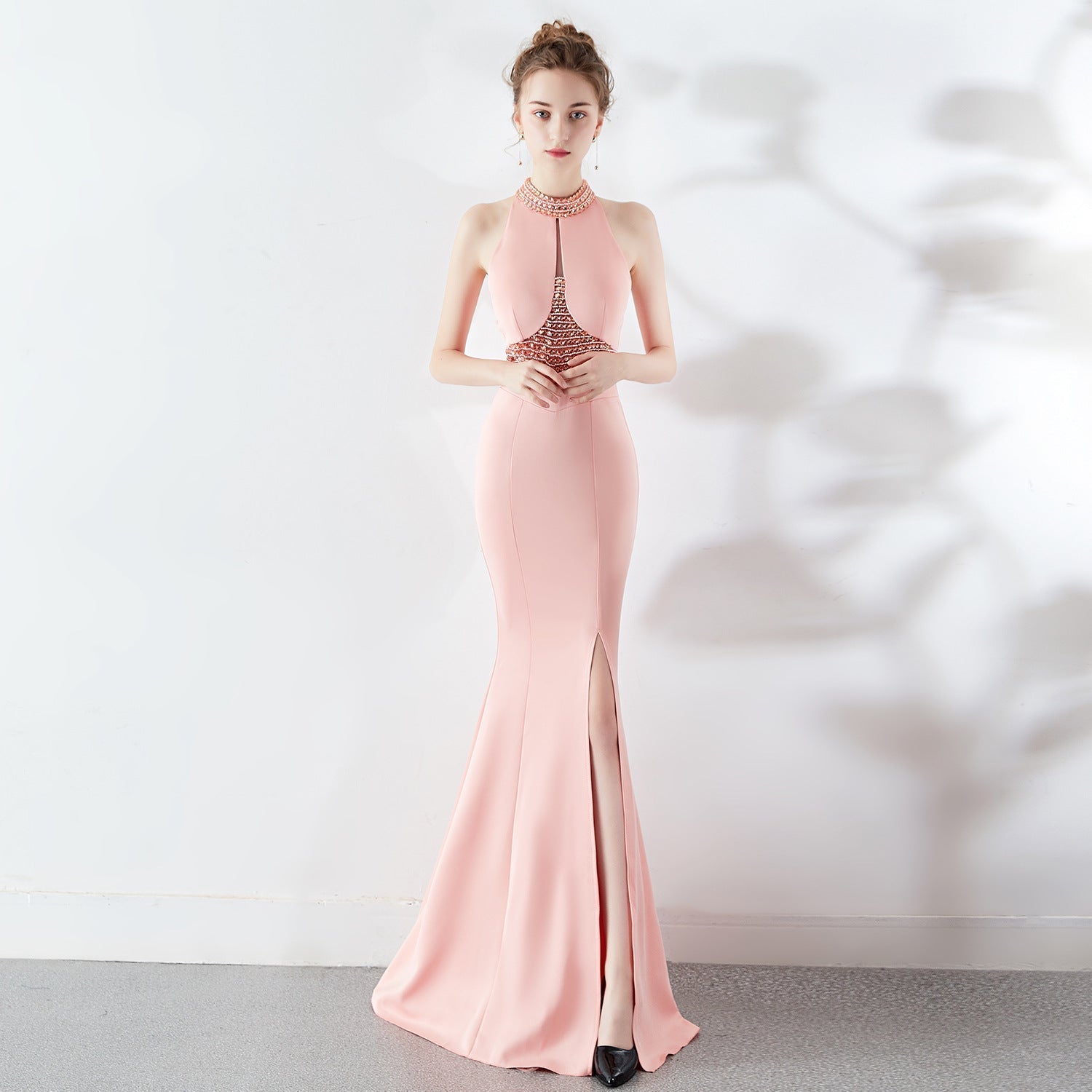 Chloe Formal Hot Stone Collar Stunning Dress - Fashionpara