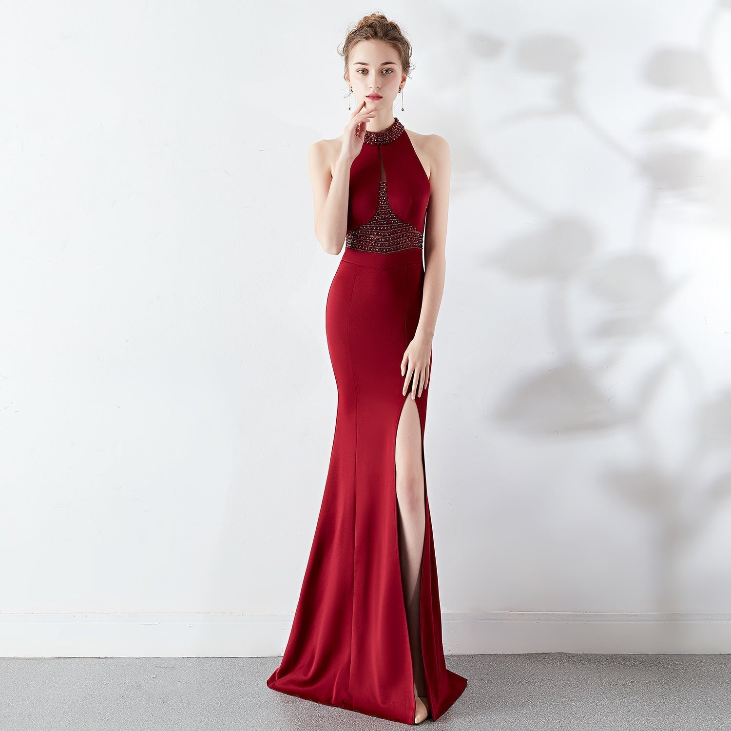 Chloe Formal Hot Stone Collar Stunning Dress - Fashionpara