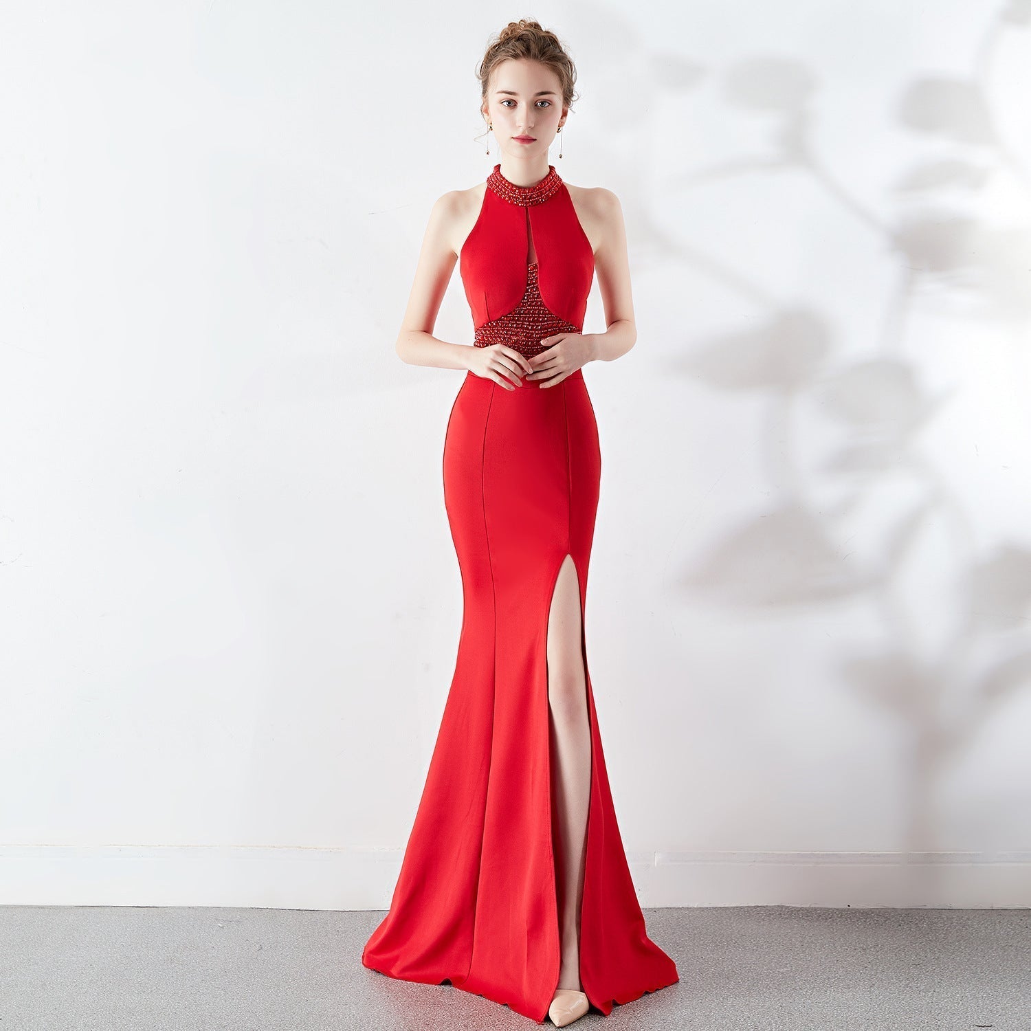 Chloe Formal Hot Stone Collar Stunning Dress - Fashionpara