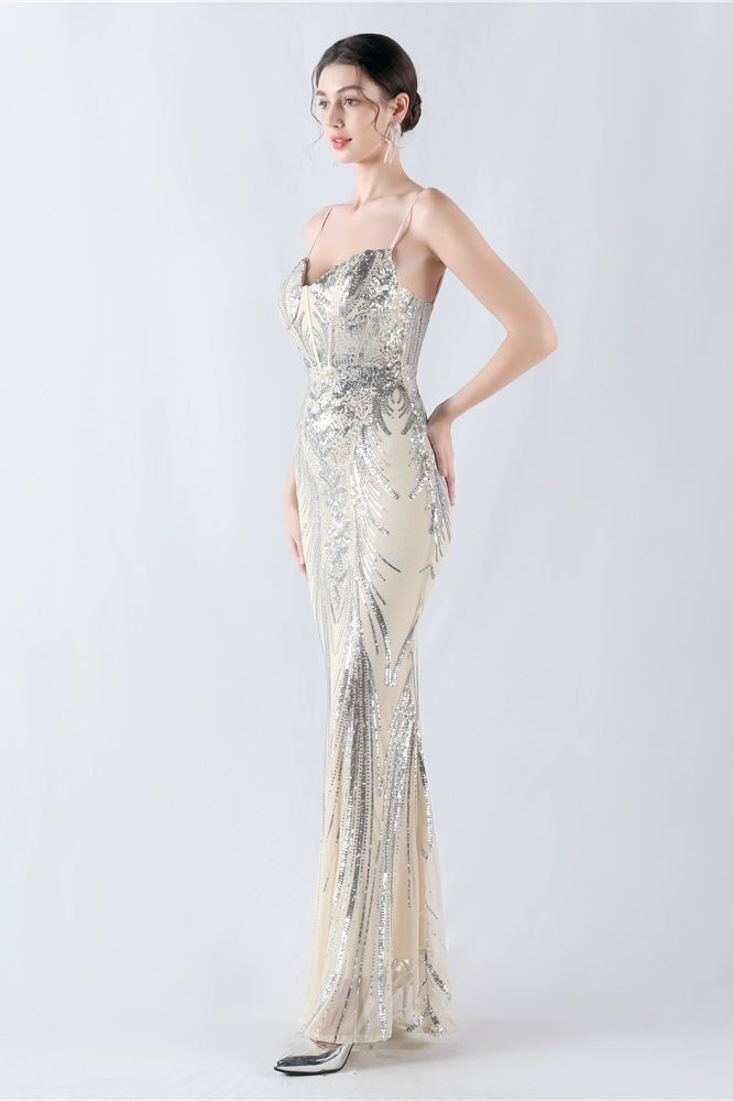 Sequin Spaghetti Strap Sweetheart Mermaid Formal Gown - View 25