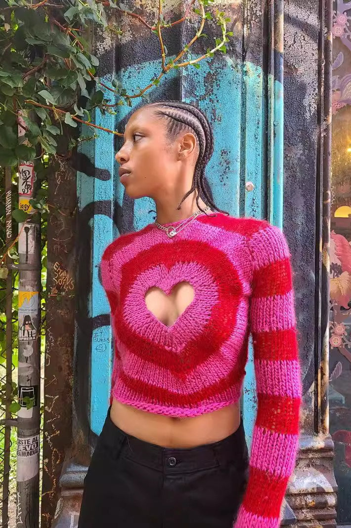 Heart Cutout Fitted Knit Sweater