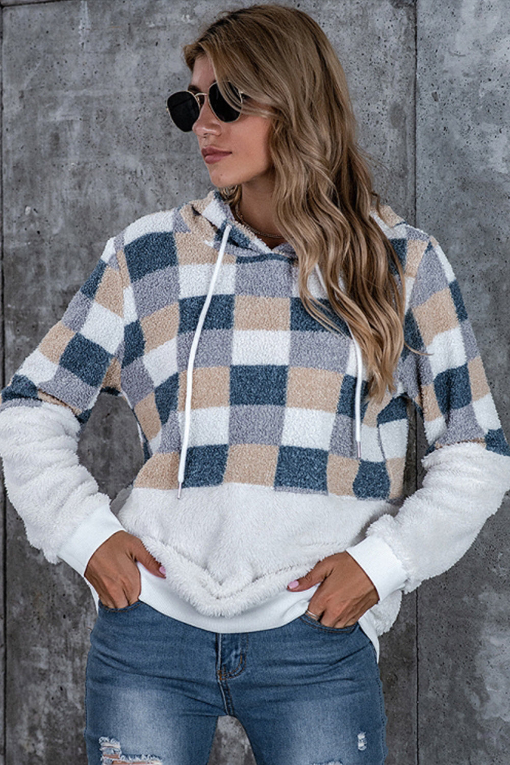 RadyRin Cozy Large Plaid Hooded Sweater for Effortless Style