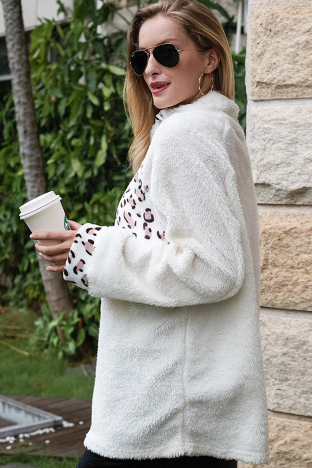 Leopard Patchwork Half-high Collar Plush Hoodies