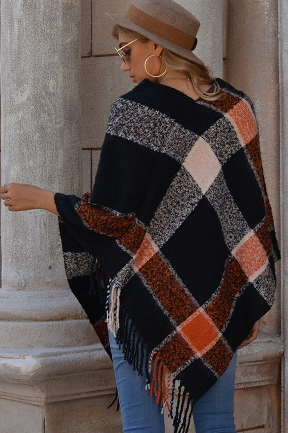 RadyRin V-neck Irregular Tassel Sleeveless Sweater Cloak