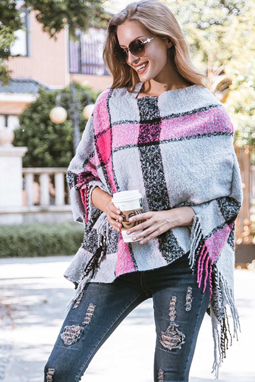 RadyRin V-neck Irregular Tassel Sleeveless Sweater Cloak