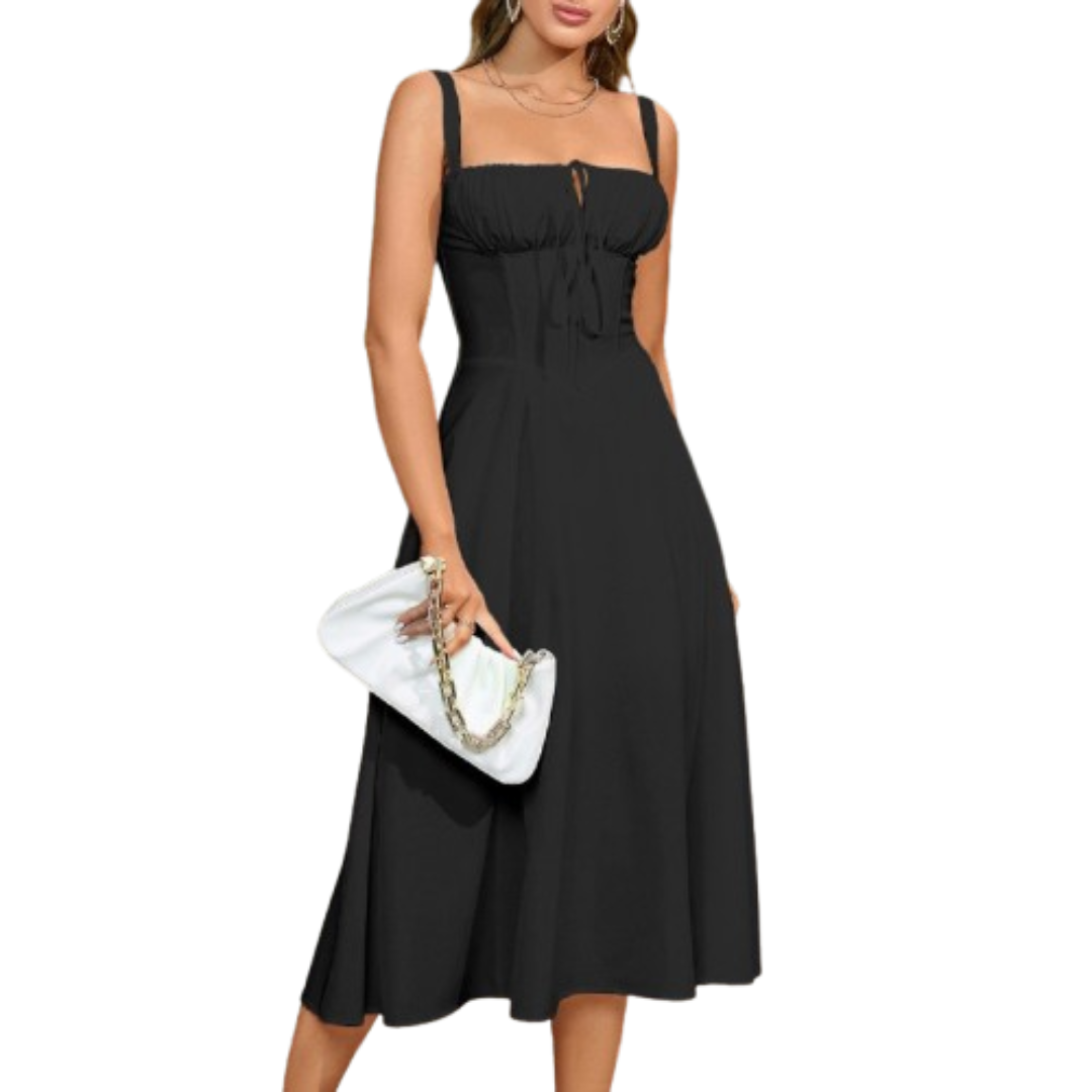 Strappy Tie Front Corset High Split Midi Dress 10
