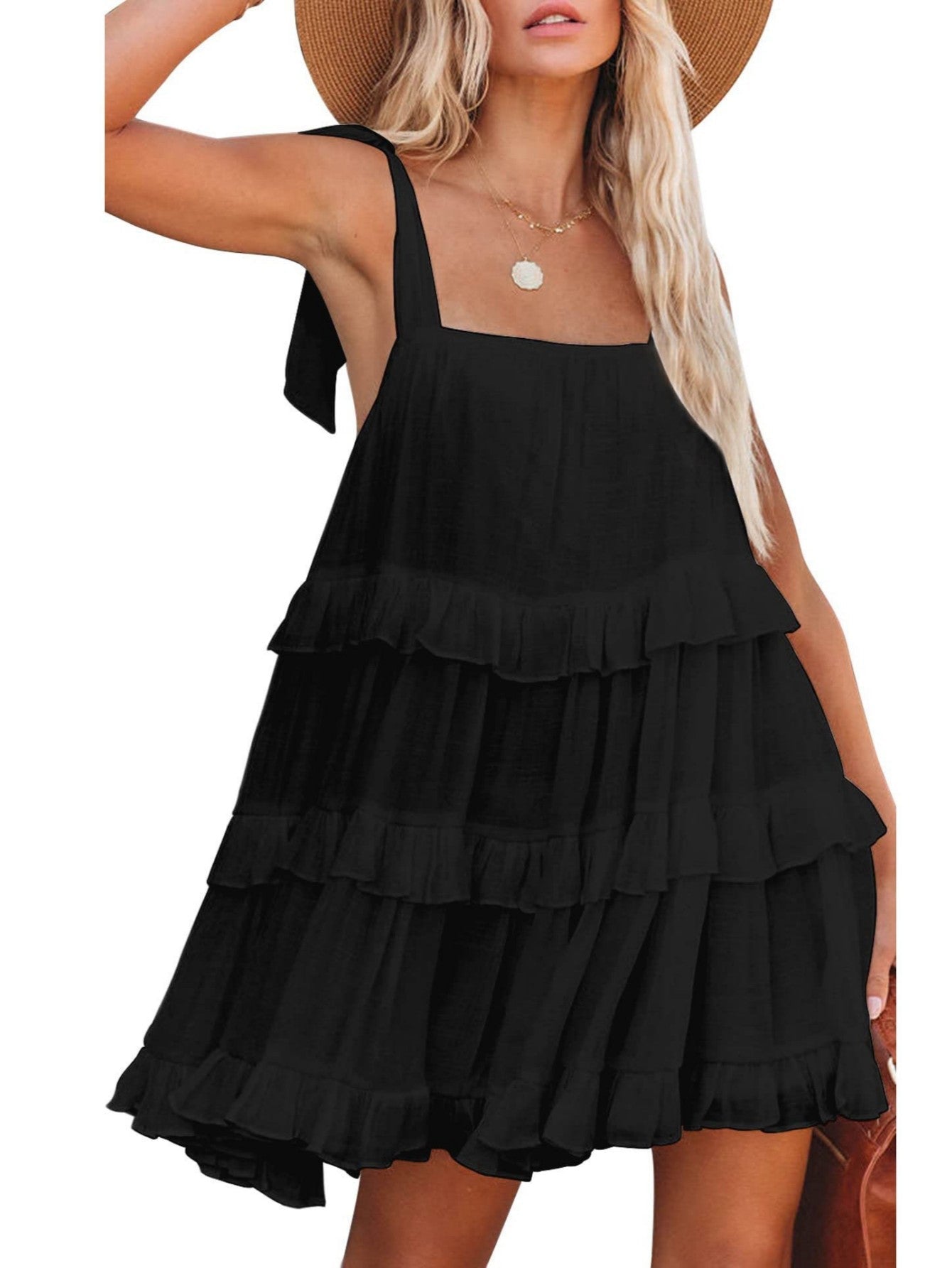 Black Ruffles Sweet Short Graduation Layered Cake Dress - Fashionpara
