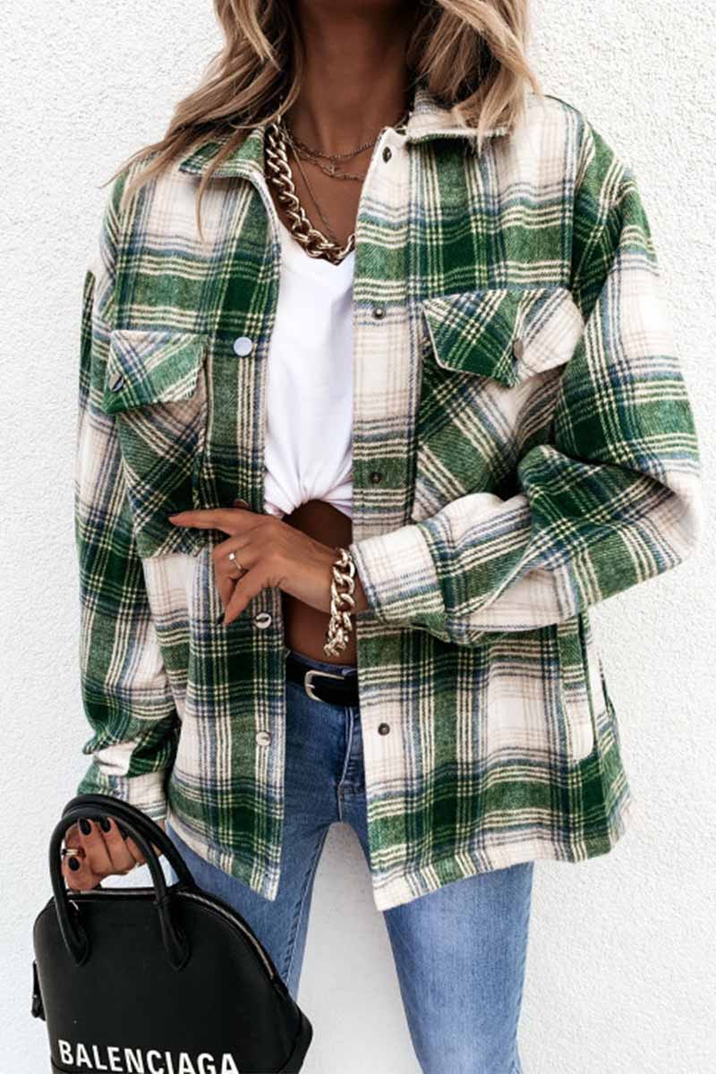 Florcoo Casual Loose Retro Plaid Stitching Shirt Jacket（3 colors）