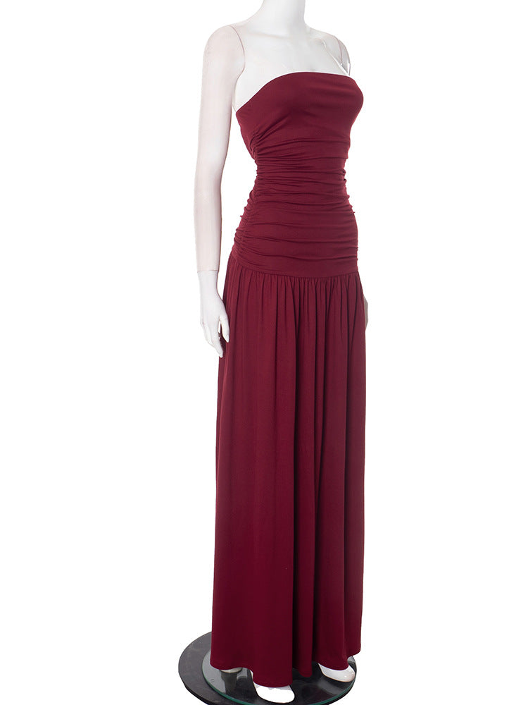 Strapless Ruched Bodice Drop Waist Maxi Dress 10