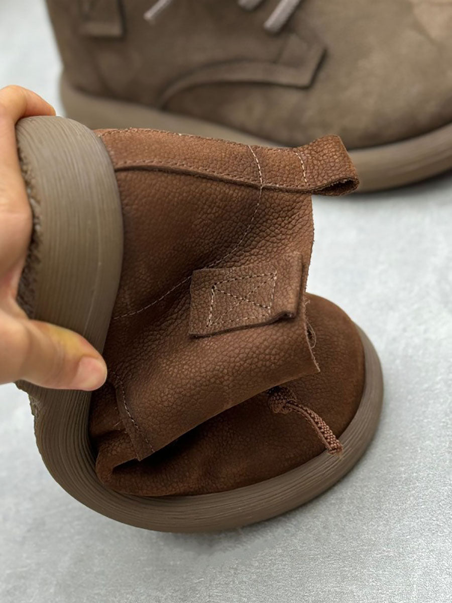 Vintage Genuine Leather Strap Low Heel Boots