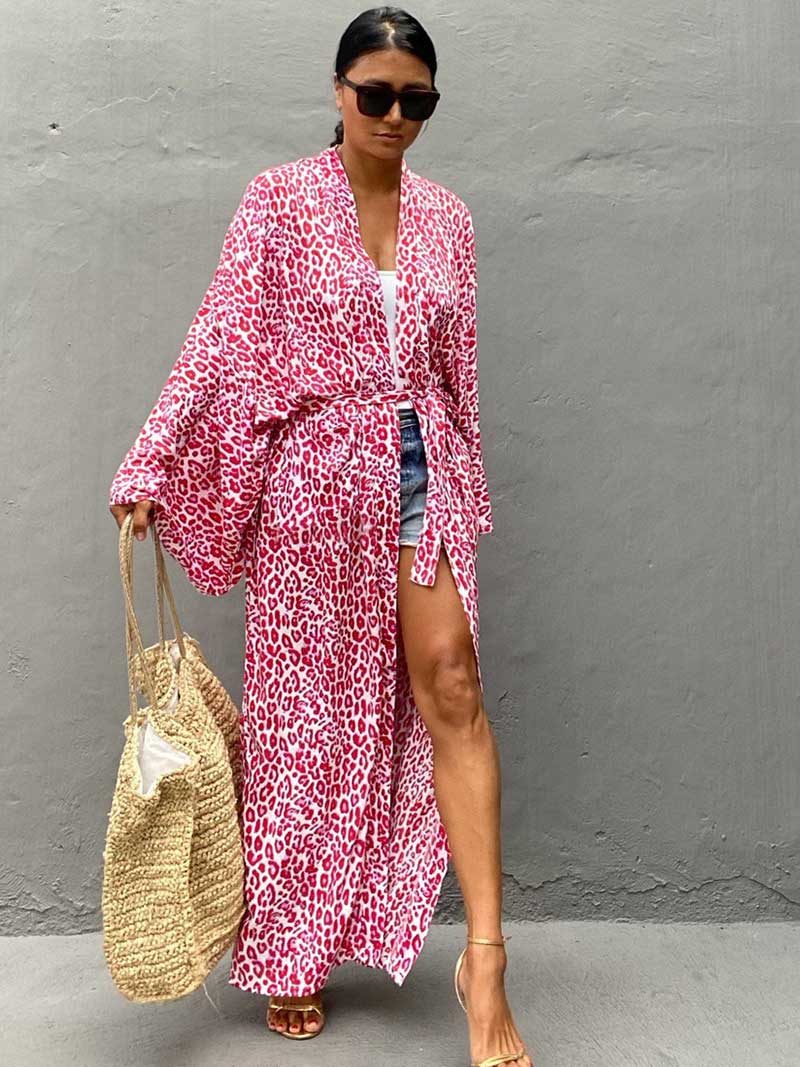 Printed Different Colors Rayon Long Length Gown Kimono Duster Robe 13