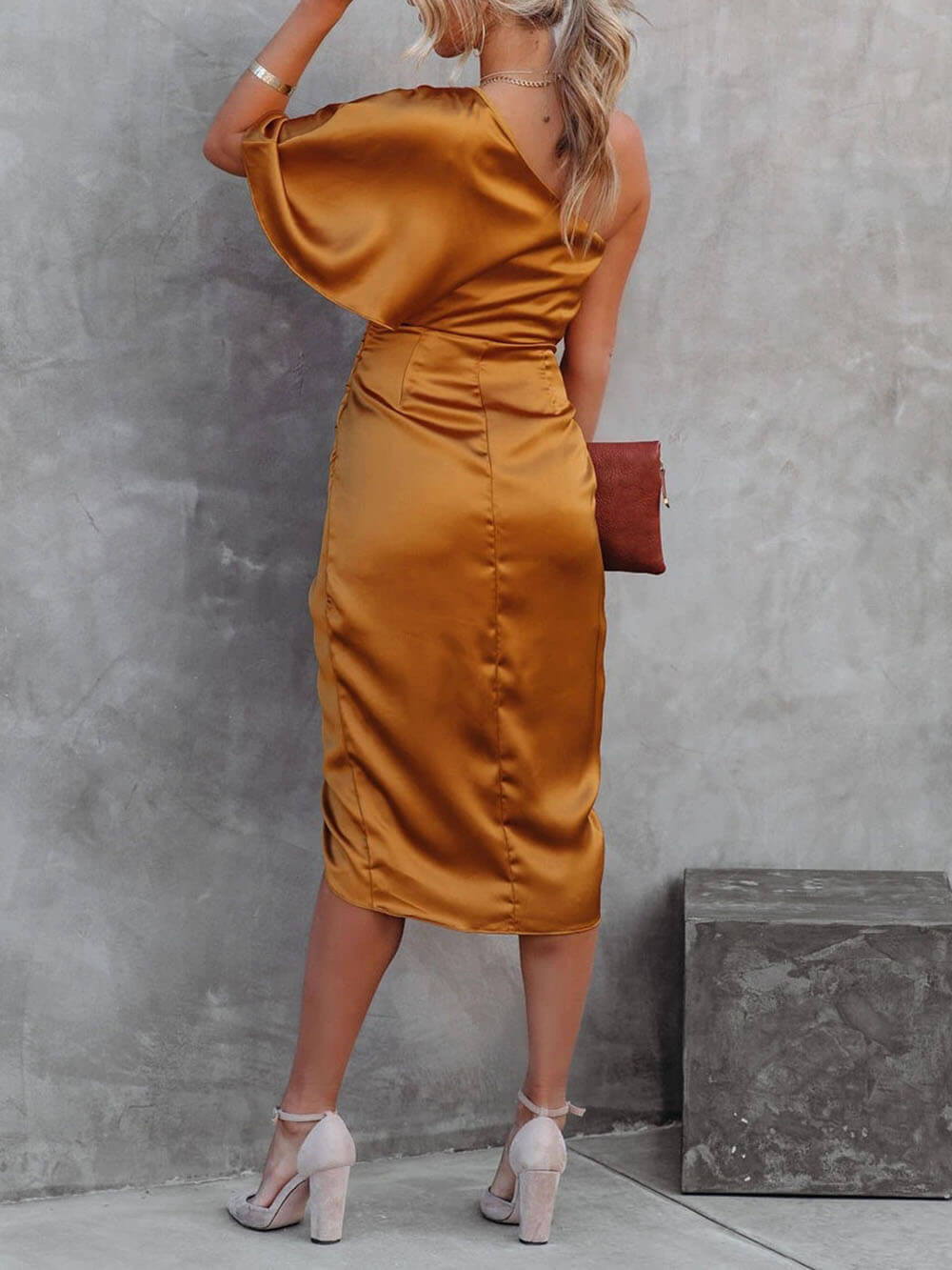 Single Sleeve Irregular Evening Dress - Fashionpara