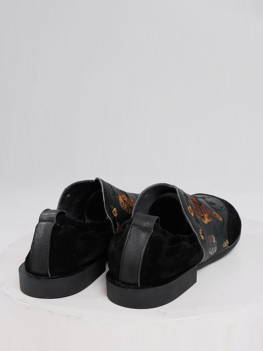 Ethnic Autumn Embroidery Leather Low Heel Shoes
