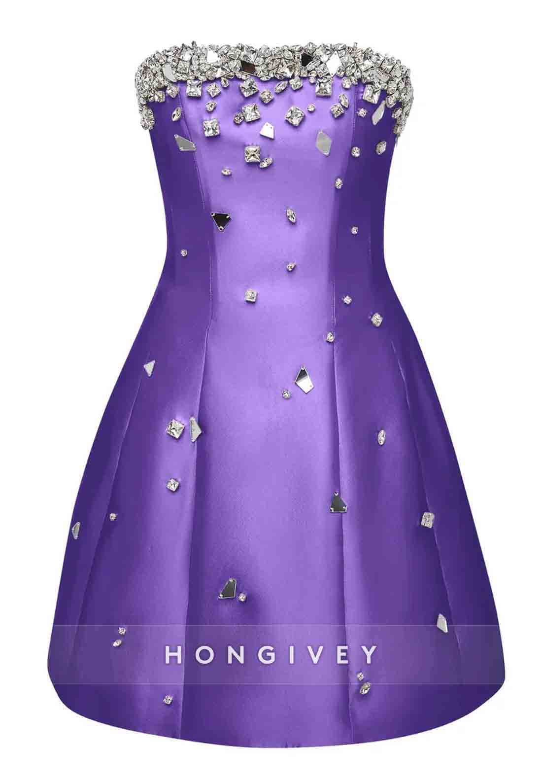 Strapless Beading Satin Sleeveless A-Line Satin Mini Homecoming Dresses