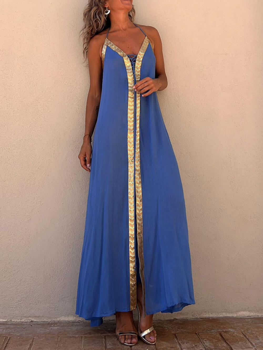 Halter Neck Casual Resort Maxi Dress - Fashionpara
