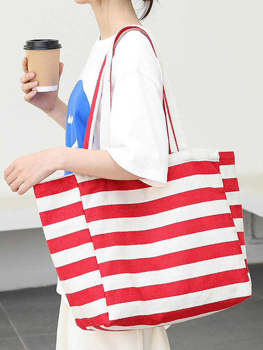 Casual Stripe Canvas Large Capacity Shoulder Bag