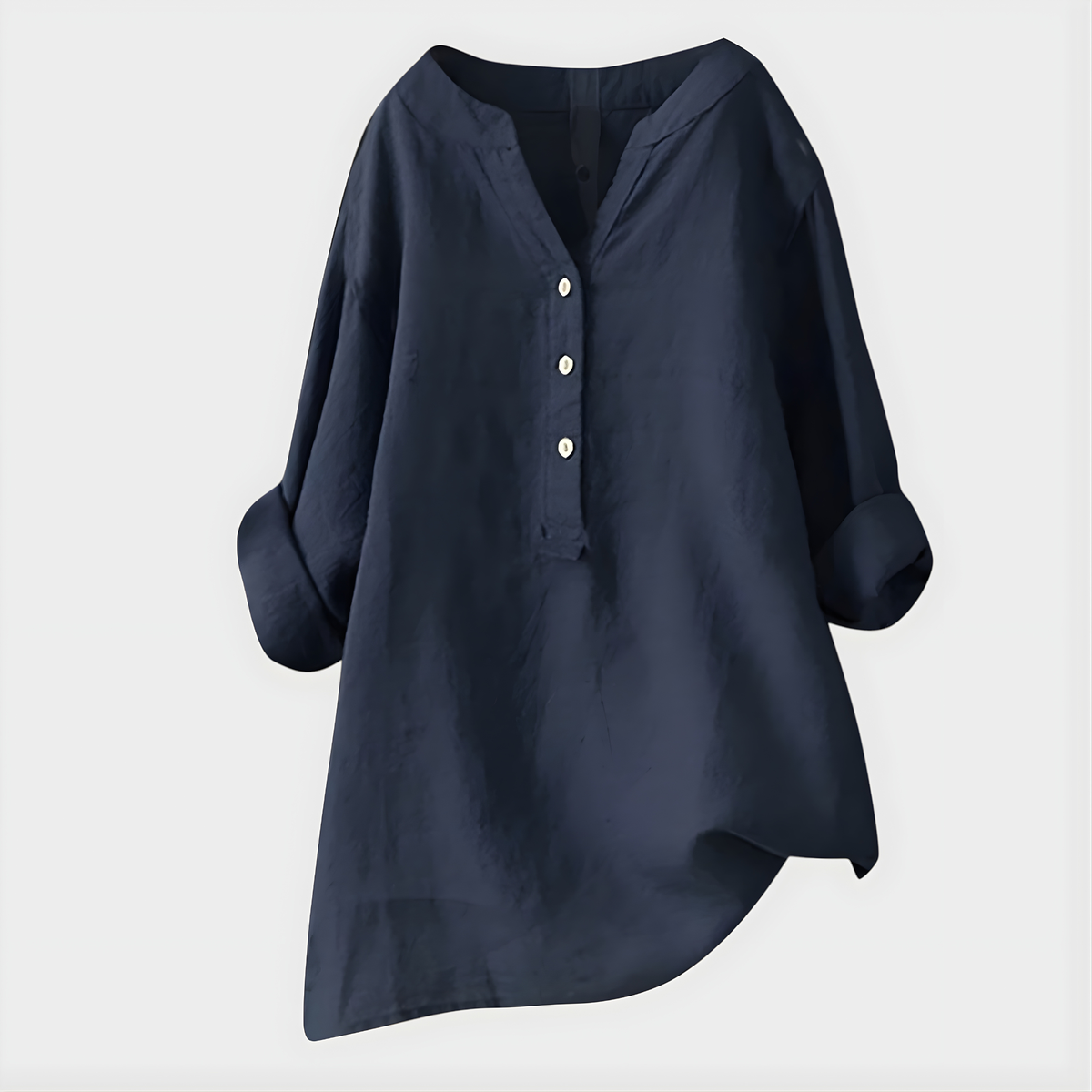 Notch Neck Button Front Long Sleeve Linen Blouse 12