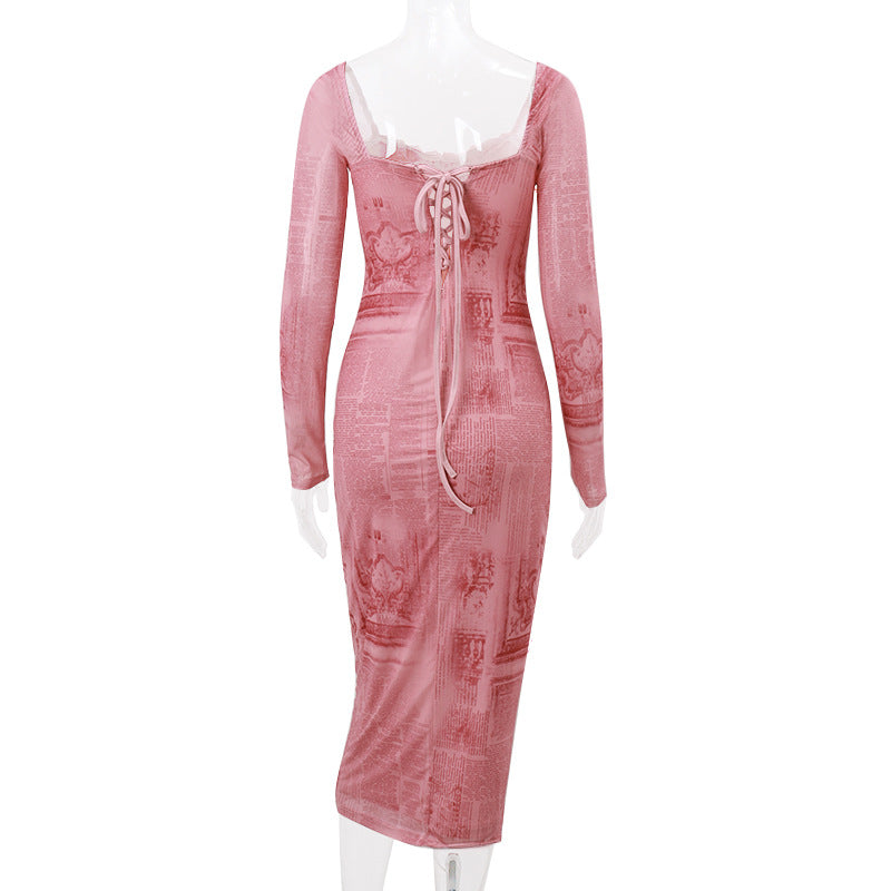 Lace-Trim Square-Neck Long-Sleeve Bodycon Midi Dress 10