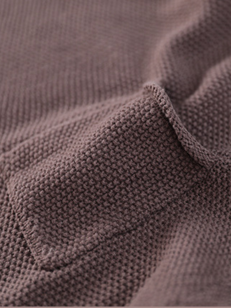Knitted Small Pocket Solid Color Casual Loose Retro Sweater Top 9