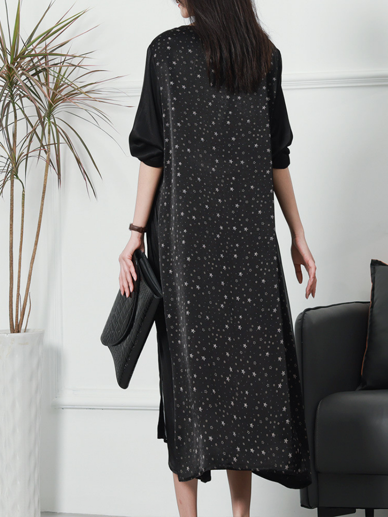 Star Print V-Neck Puff Sleeve Panelled Midi Dress 8
