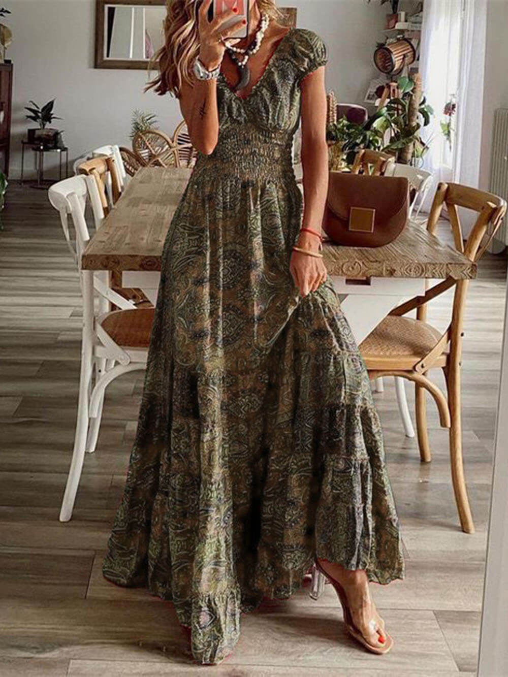 Bohemian Waisted Floral Print Dress - Fashionpara