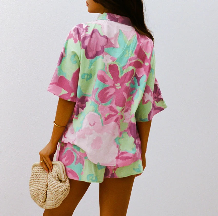 Casual Printed Shirt & Shorts Two-Piece Set - Fashionpara