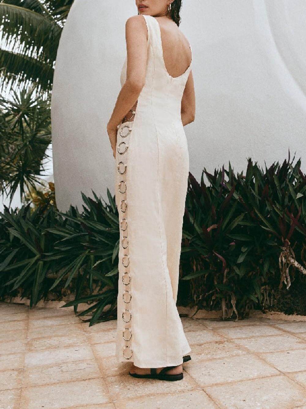 Signature Printed Hoop-Embellished Sleeveless Midi Dress - Fashionpara