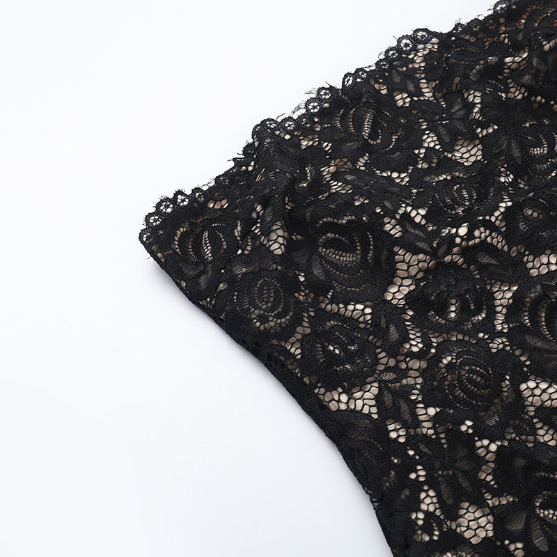 Strapless Floral Lace Bodycon Column Maxi Dress 10
