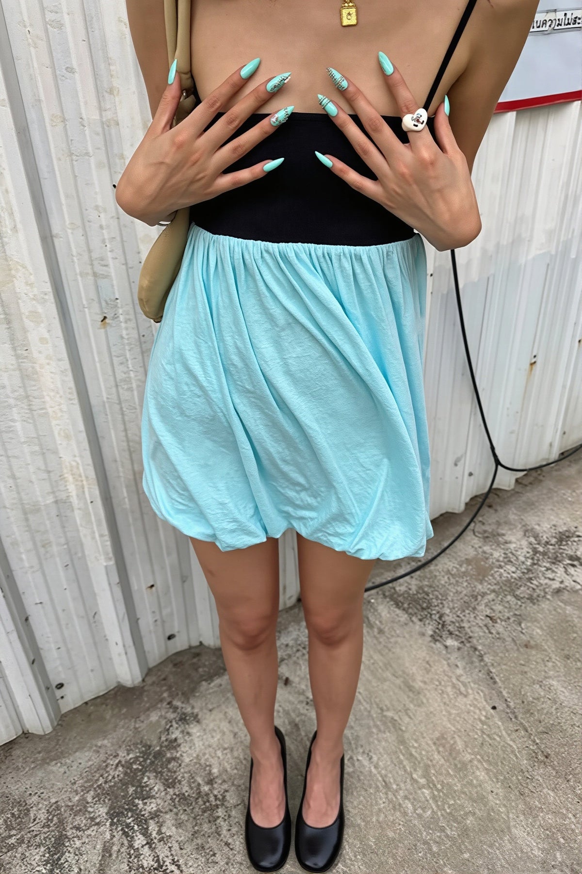 Contrast Bubble Skirt Spaghetti Mini Dress 6