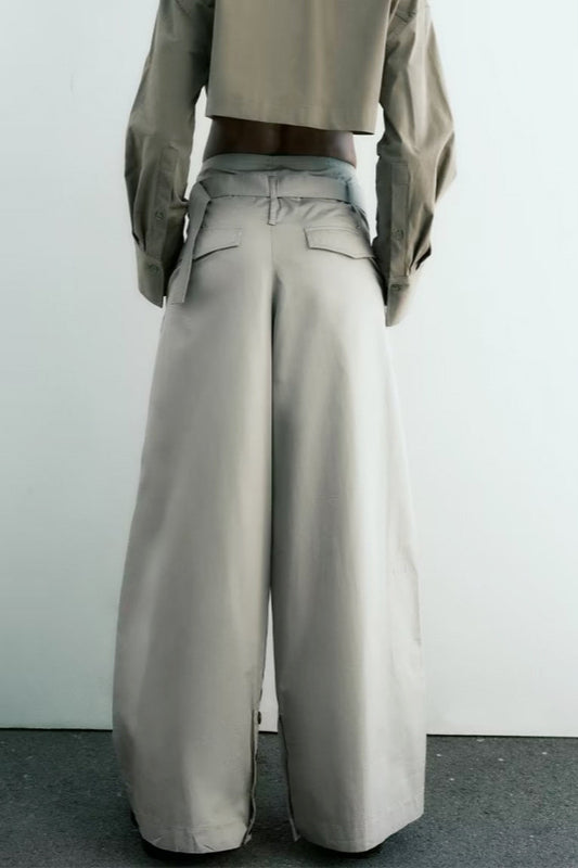 High Waist Belted Wide Leg Cargo Pant