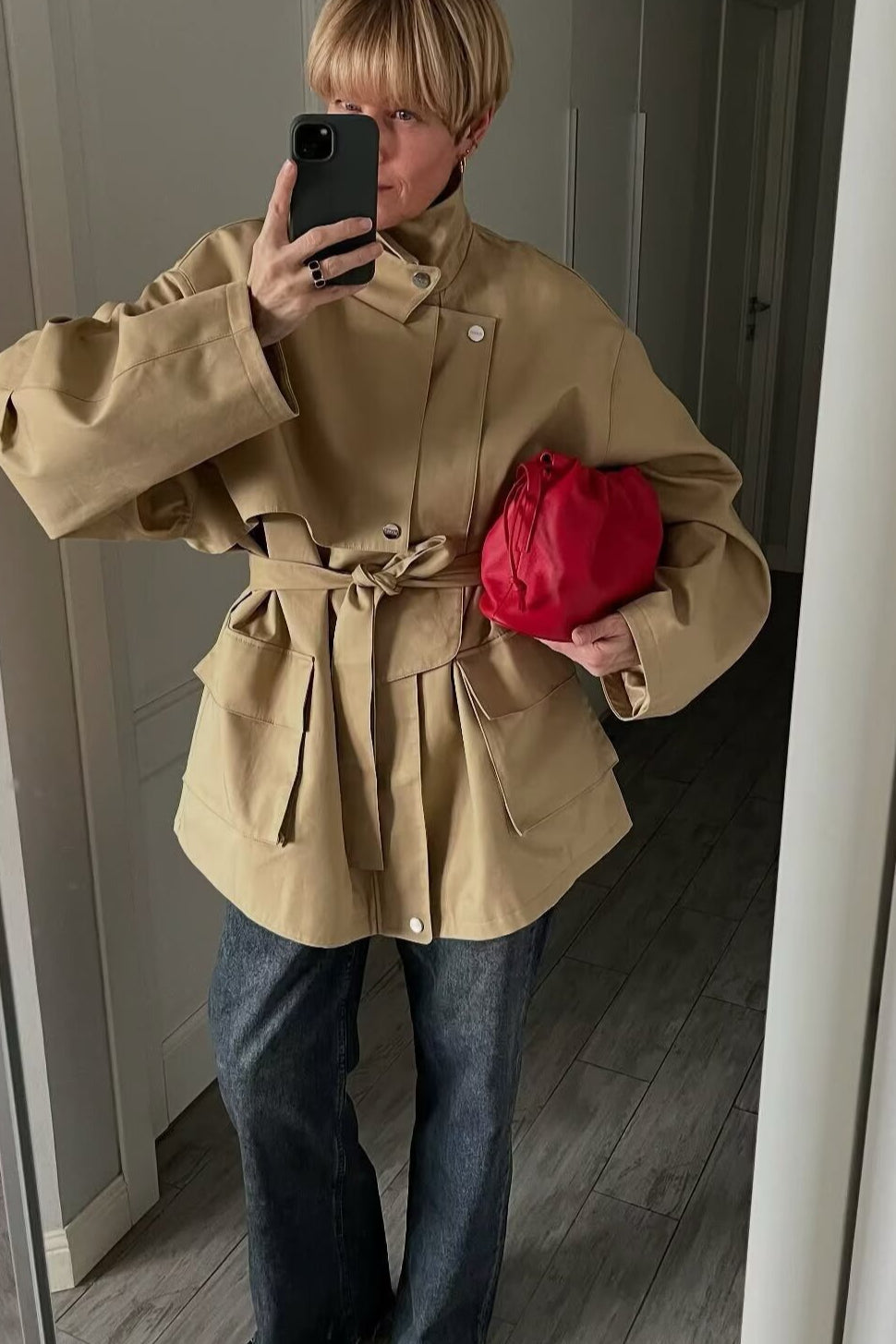 Lapel Belted Tailored Trench Coat 3