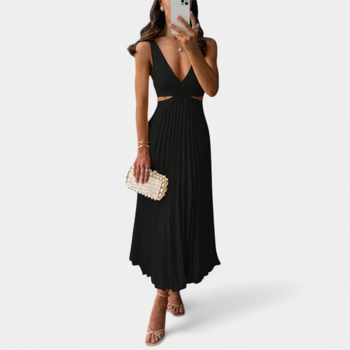 Pleated V-Neck Cut Out Sleeveless Midi Dress 7