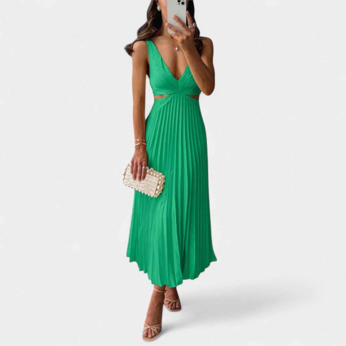 Pleated V-Neck Cut Out Sleeveless Midi Dress 8