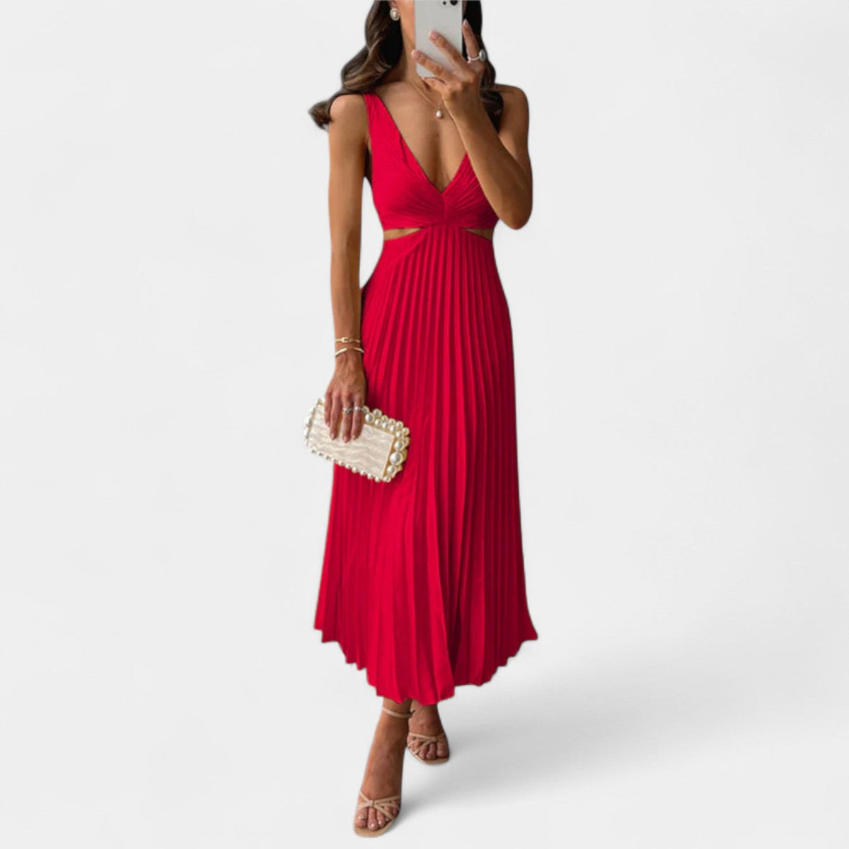 Pleated V-Neck Cut Out Sleeveless Midi Dress 10
