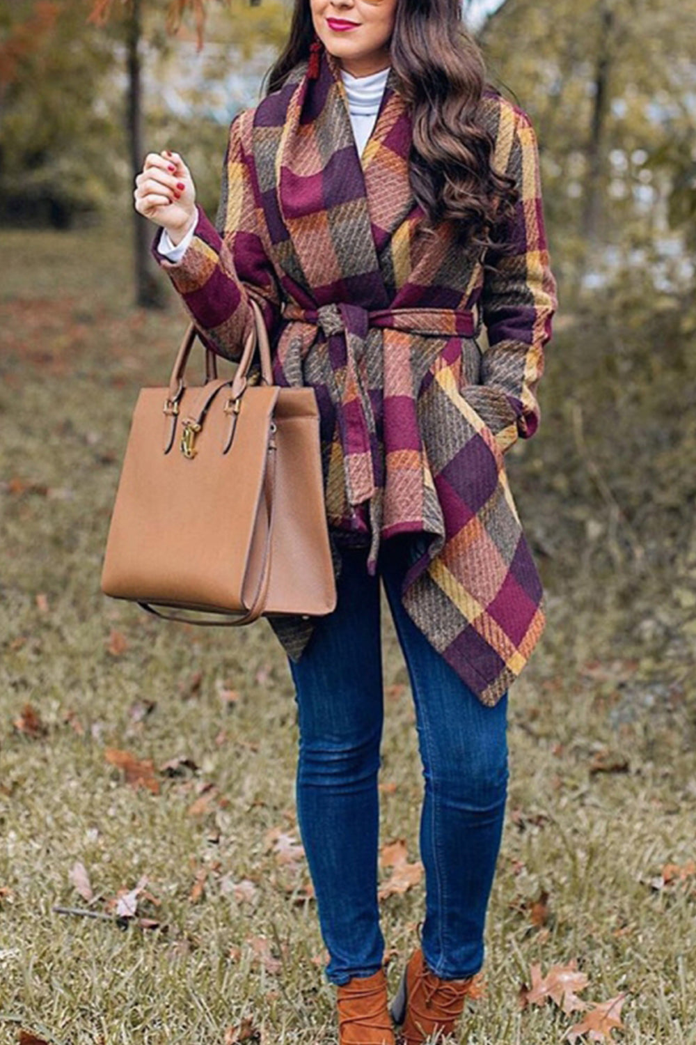 Elegant RadyRin Tweed Plaid Coat for Timeless Style