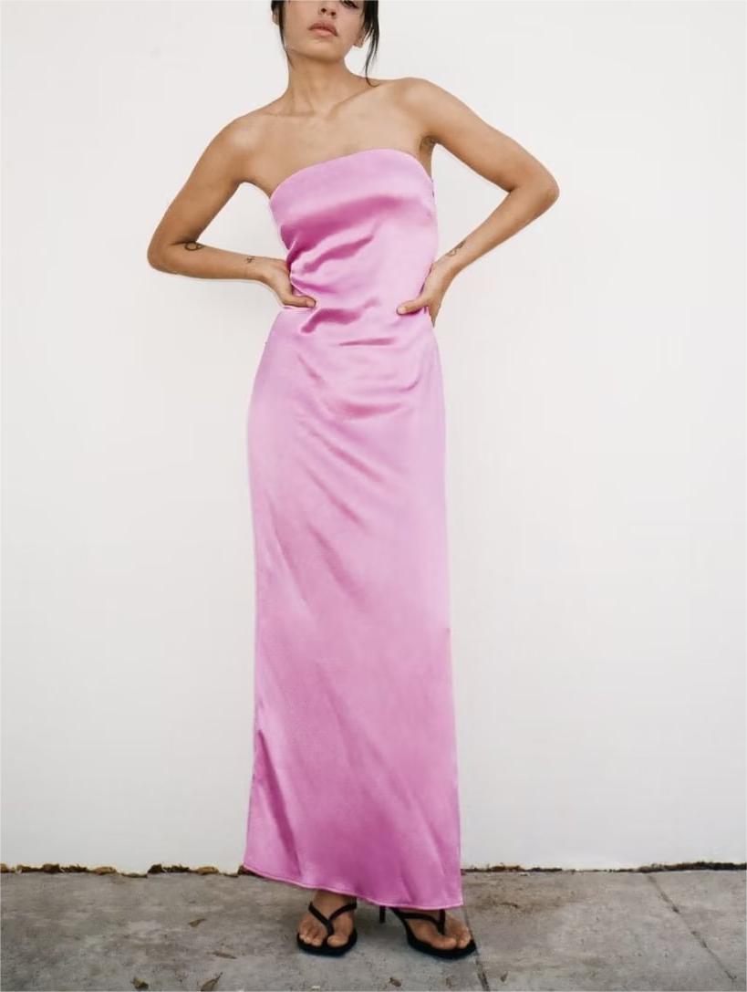 Satin Strapless Column Maxi Dress