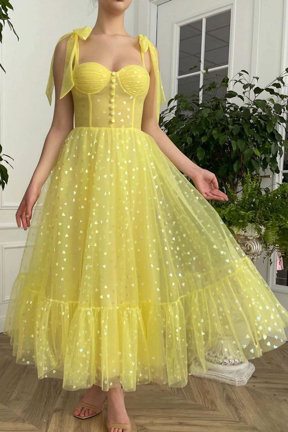 Cute A Line Sweetheart Yellow Party Dress Homecoming Dress - Fashionpara