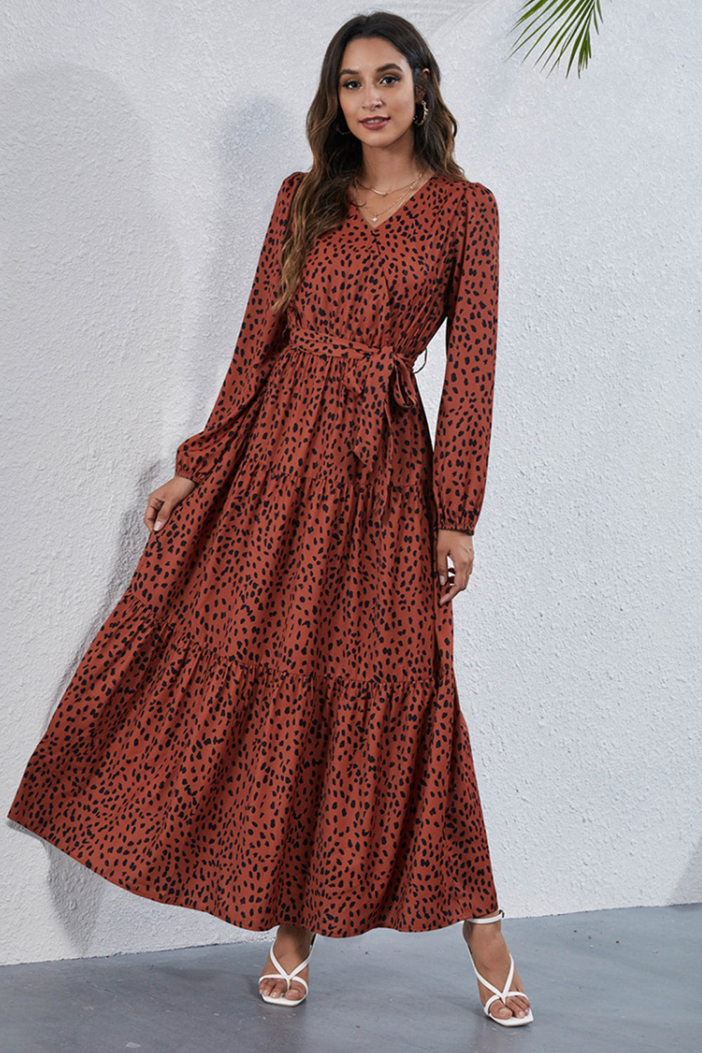 Casual V-Neck Printed Long Dress - Fashionpara