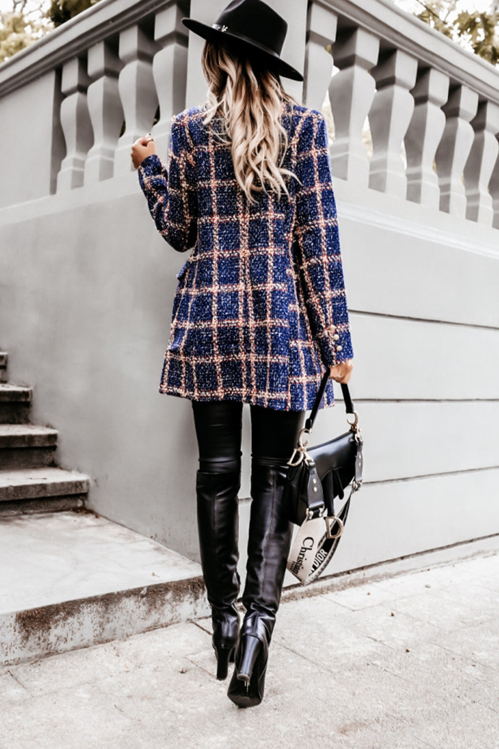 Elegant Woolen Print Mid-Length Lapel Coat for Stylish Wear