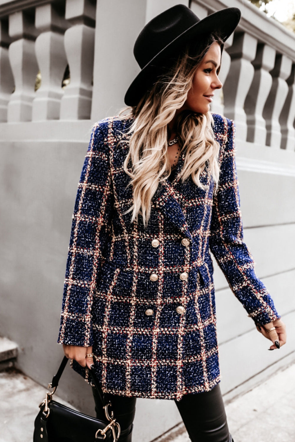 Elegant Woolen Print Mid-Length Lapel Coat for Stylish Wear