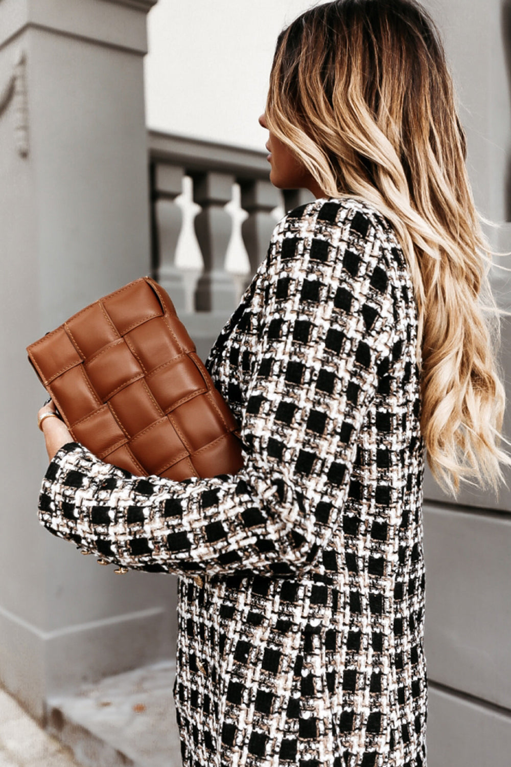 Elegant Woolen Print Mid-Length Lapel Coat for Stylish Wear