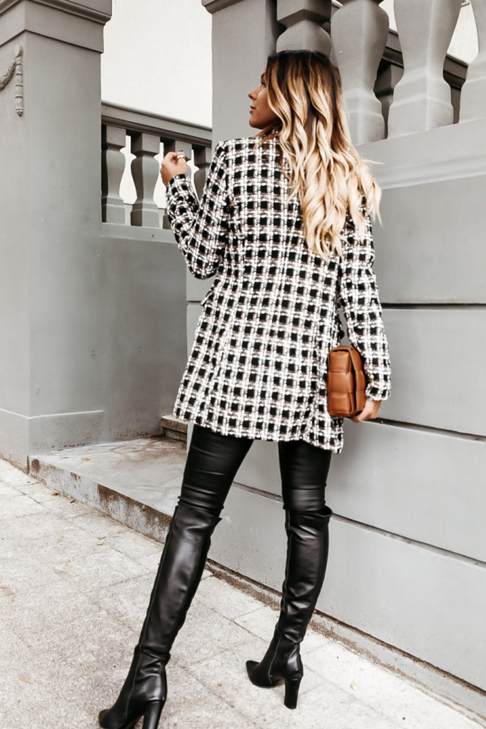 Elegant Woolen Print Mid-Length Lapel Coat for Stylish Wear