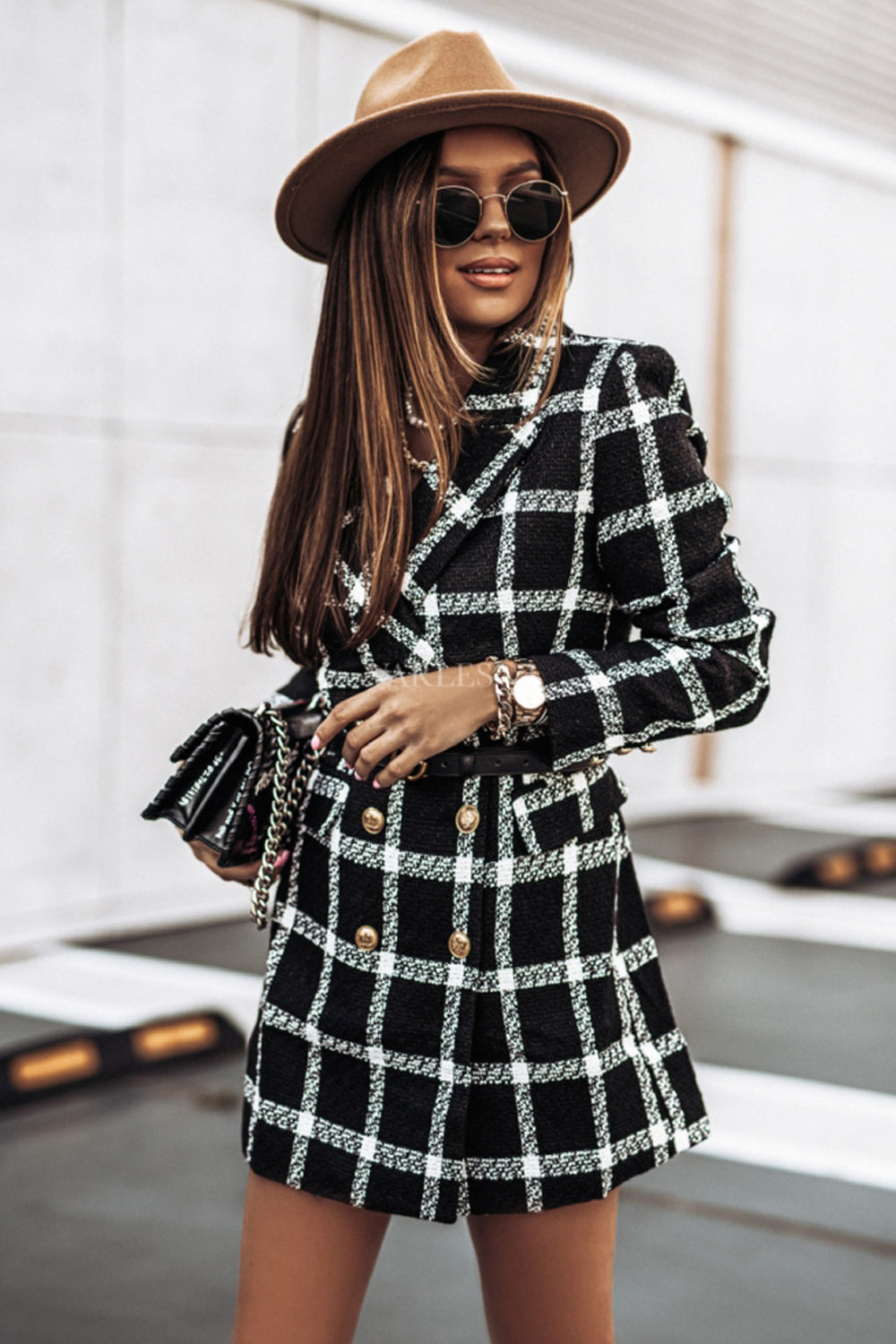 Elegant Woolen Print Mid-Length Lapel Coat for Stylish Wear