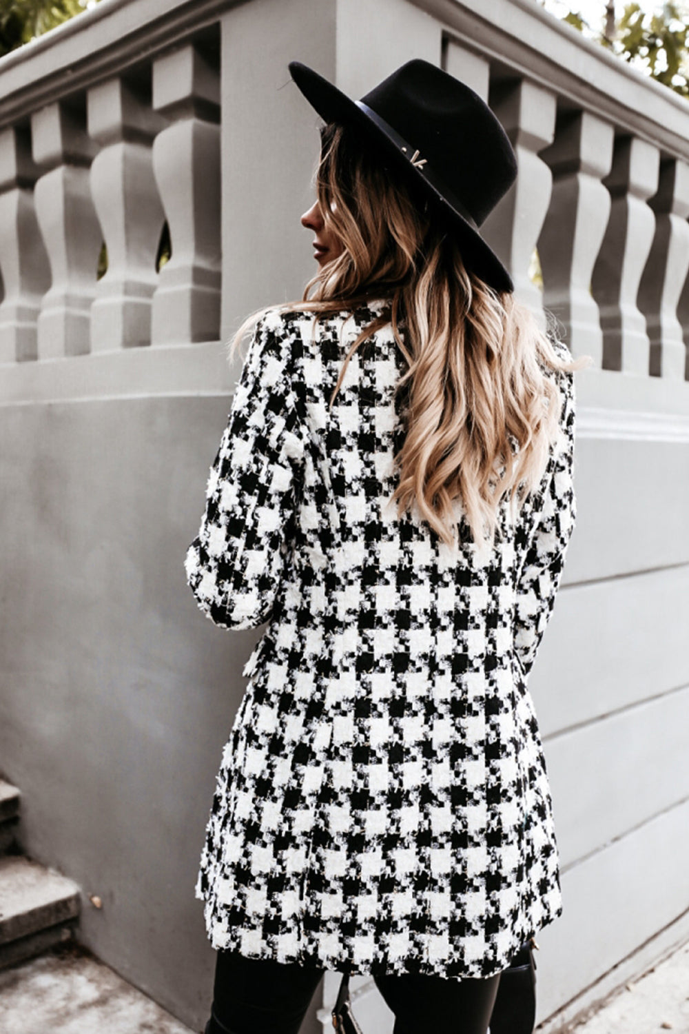 Elegant Woolen Print Mid-Length Lapel Coat for Stylish Wear