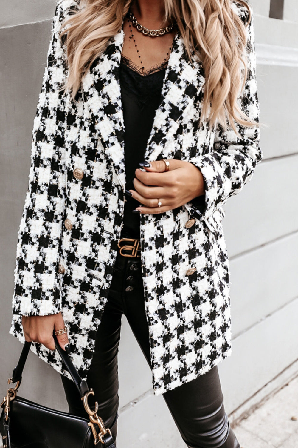 Elegant Woolen Print Mid-Length Lapel Coat for Stylish Wear
