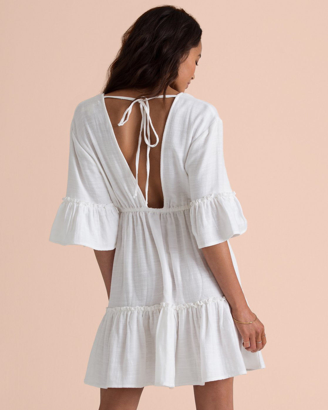 V-Neck Bell Sleeve Tiered Mini Dress